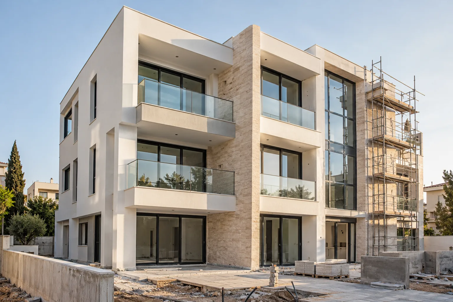 Project photo — residential complex with aluminium facade under construction
