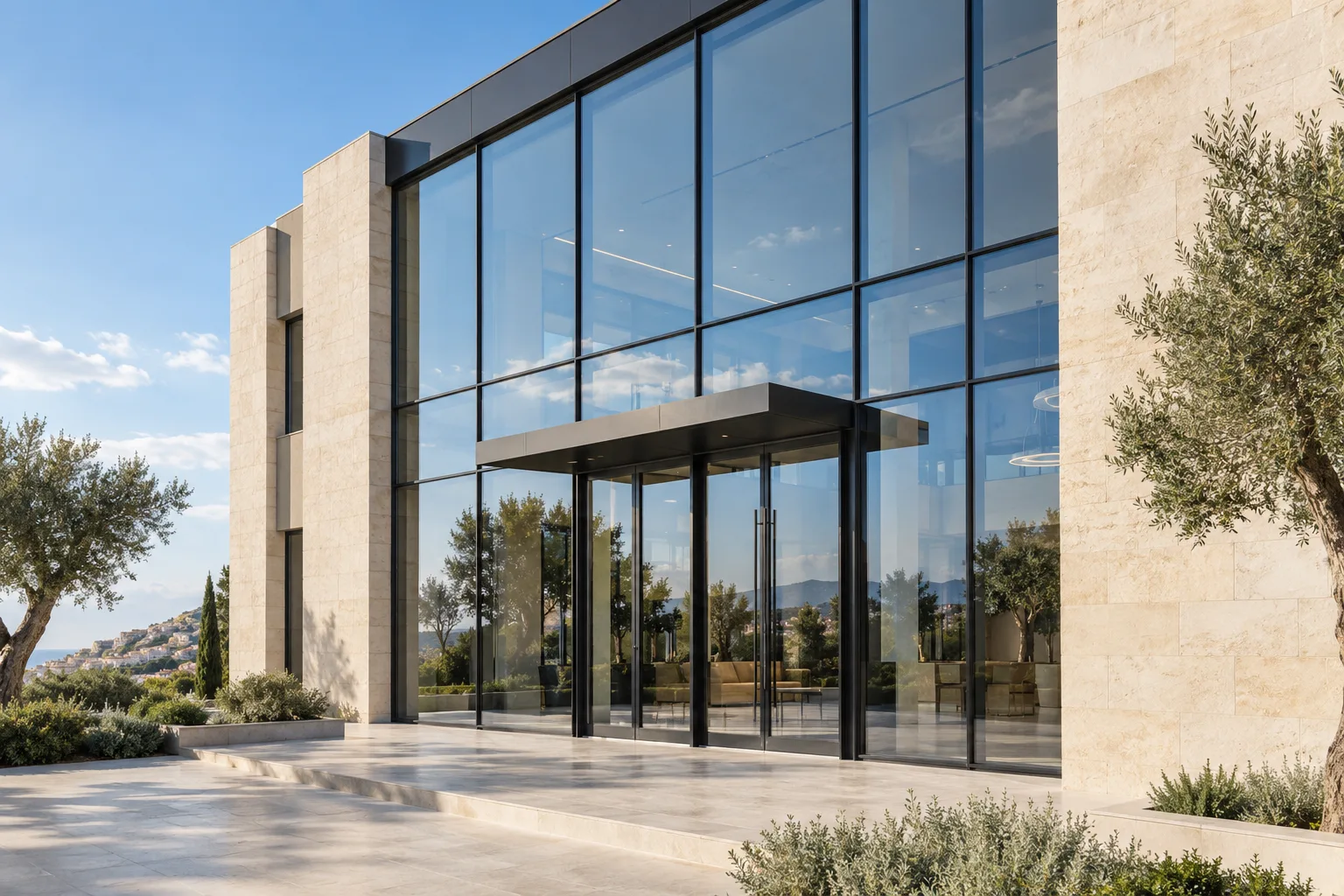 Glass curtain wall facade