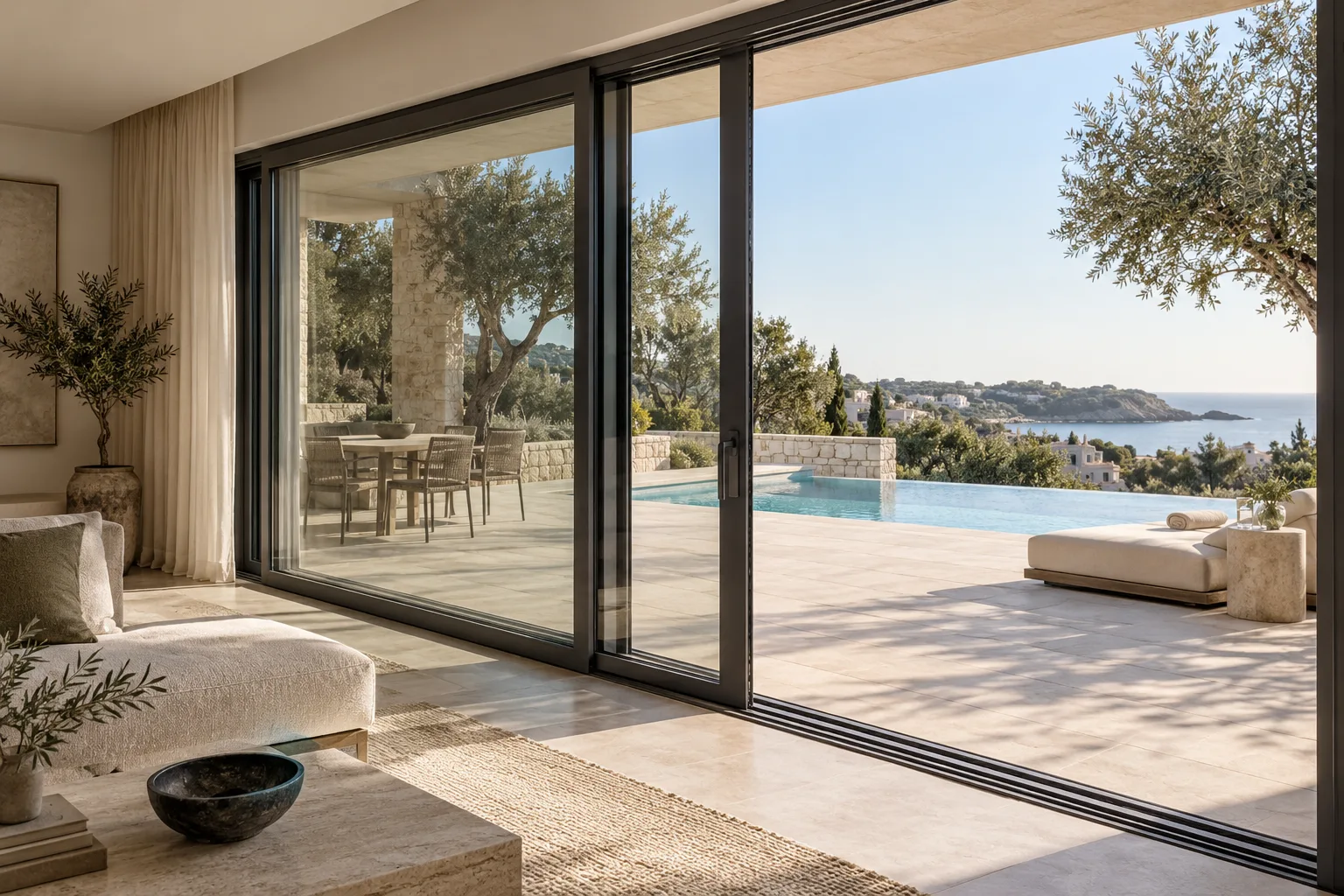 Lift-and-slide door to a terrace